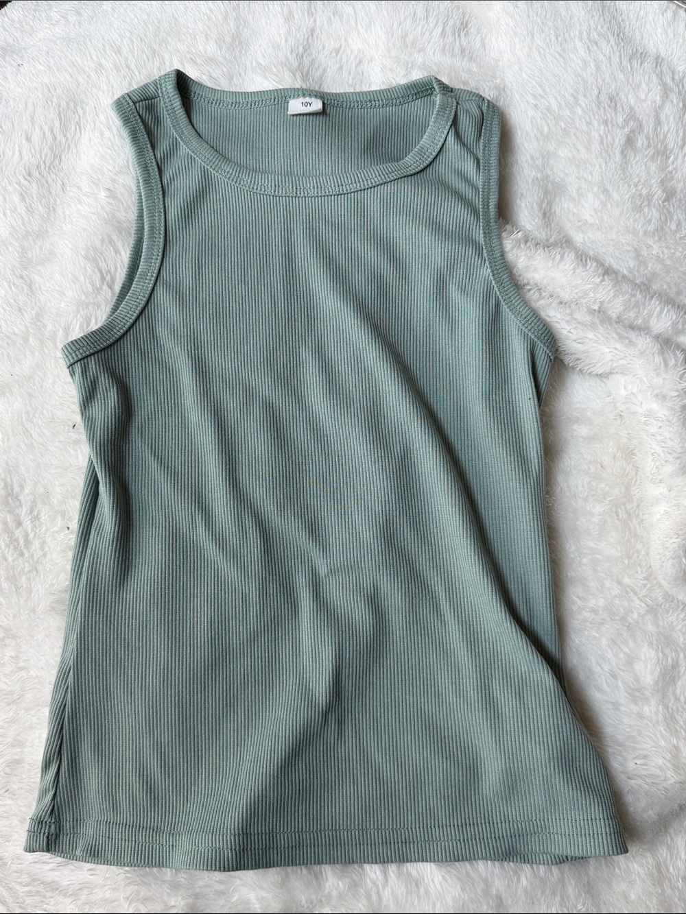 Kids Ribbed Tank Top in Sage Green